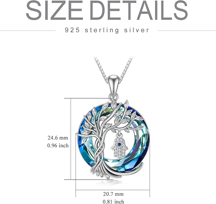 TOUPOP Evil Eye Necklace 925 Sterling Silver Tree of Life Circle Crystal Pendant Necklace Protection Jewelry Amulet Christmas Gifts for Women Her