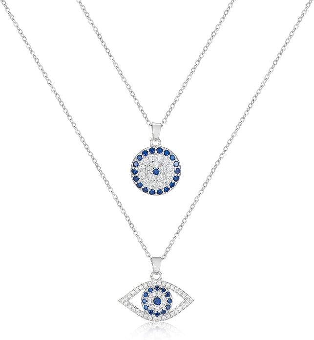 Evil Eye Necklace Layered Necklaces for Women, 2Pcs 18K Gold Plated Dainty Evil Eye Choker Pendant Necklace Handmade Evil Eye Jewelry Protection Gifts