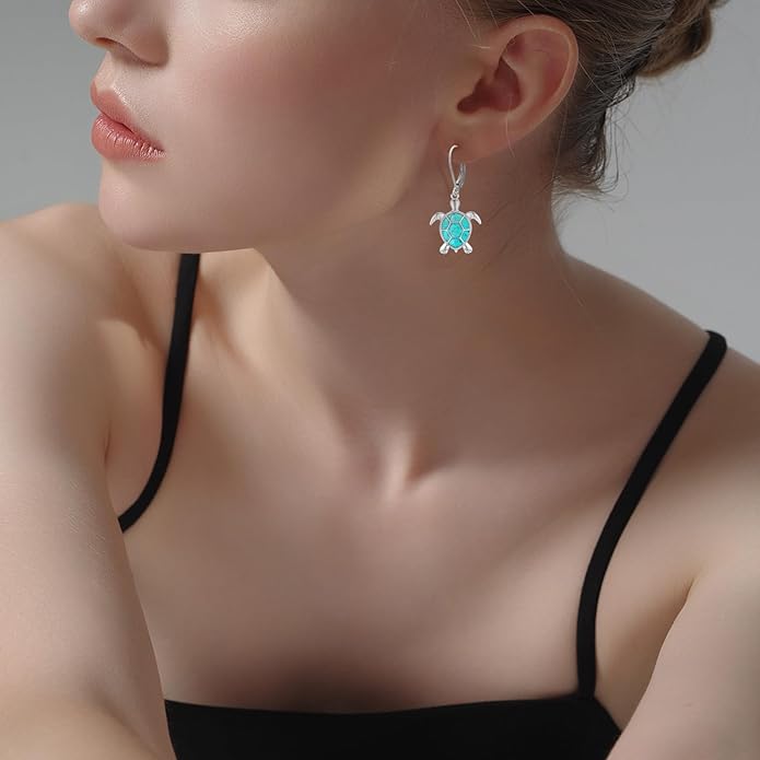 Black Cat/Turtle/Moonstone//Turquoise/Flower/Tree of Life Earrings Sterling Silver Cute Animal Leverback Dangle Earrings Jewelry Gifts