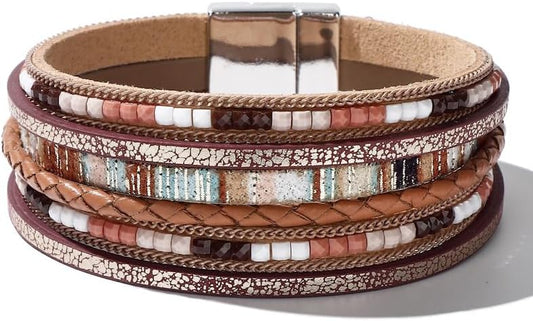 Aluinn Leather Wrap Bracelets For Women Boh Multi-Layer Elegance Bracelet Boho Bangle Western Cuff Bracelet Jewelry for Women
