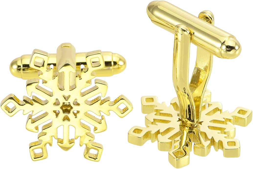 Jonwo Unique Snowflake Shape Cufflinks for Men Women In Gift Box Silver/Gold Men's Cuff Links Jewelry for Wedding Party Daily Office Business Events Tuxedo Dress
