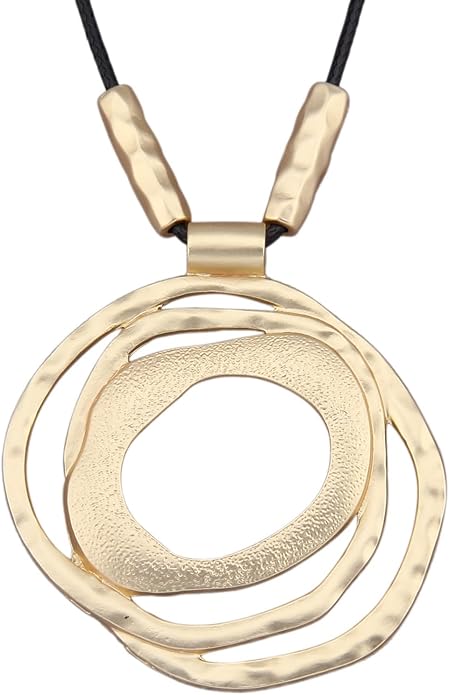 Long Boho Necklaces for Women Vintage Leather Wooden Pendant Y Choker Ethnic Style Gold Circle Hippie Sweater Necklace