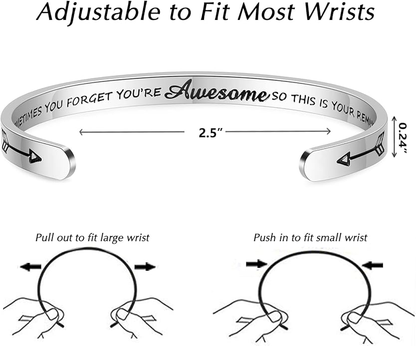 TONY & SANDY Inspirational Bracelets for Women Teen Girls Personalized Gifts for Daughter Granddaughter Mom Sister Friends Stainless Steel Engraved Cuff Birthday Easter Christmas
