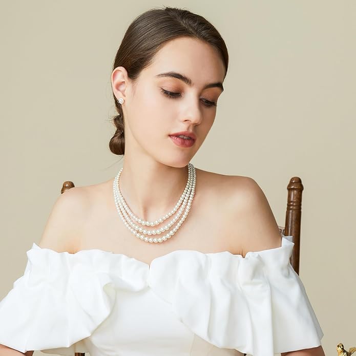 BABEYOND Round Imitation Pearl Necklace Vintage Multi Strands Necklace 20s Flapper Necklace for Party