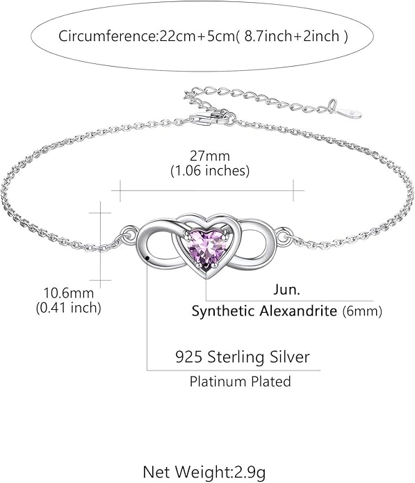 Custom4U Personalized Infinity Ankle Bracelets for Women 925 Sterling Silver Anklet Bracelet Endless Love Symbol Birthstone Charm Adjustable Foot Chain Jewelry Mothers Day Gifts for Mom Wife Women Her