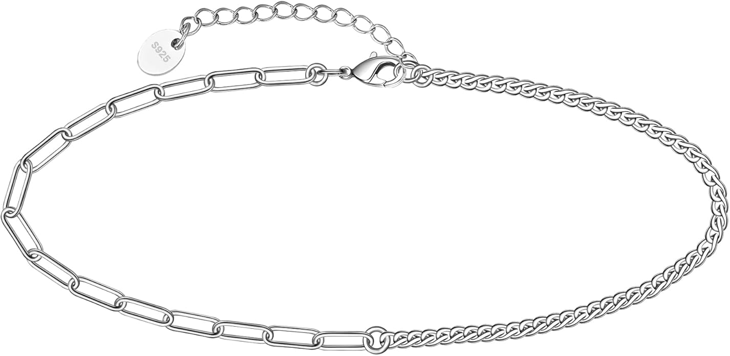 CHIC & ARTSY 925 Sterling Silver Ankle Bracelet Multilayer Anklets for Women Satellite, Star, Cross, Circle, Butterfly, Teardrop, Oval Disk Layered Anklet Beach Jewelry