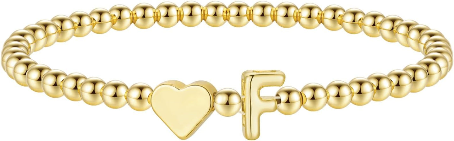 M MOOHAM Stocking Stuffers for Teen Girls Women - Dainty Gold Initial Beaded Bracelets for Women Trendy, Charm Letter A-Z Personalized Bracelet Jewelry Kids Christmas Gifts