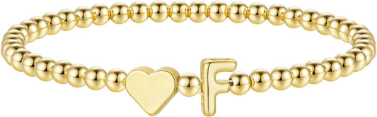 M MOOHAM Stocking Stuffers for Teen Girls Women - Dainty Gold Initial Beaded Bracelets for Women Trendy, Charm Letter A-Z Personalized Bracelet Jewelry Kids Christmas Gifts