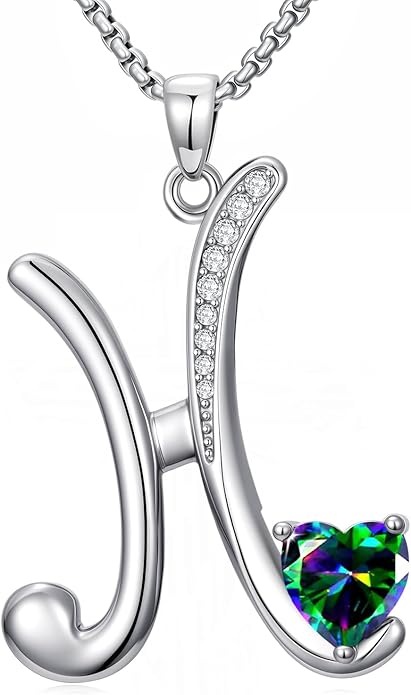 Christmas Gifts for Women Alphabet A to Z Initial Birthstone Pendant Necklaces for Women - 18k White Gold Plated Personalized Name Jewelry Valentine Mothers Day Birthday Gifts for Women Her Girlfriend