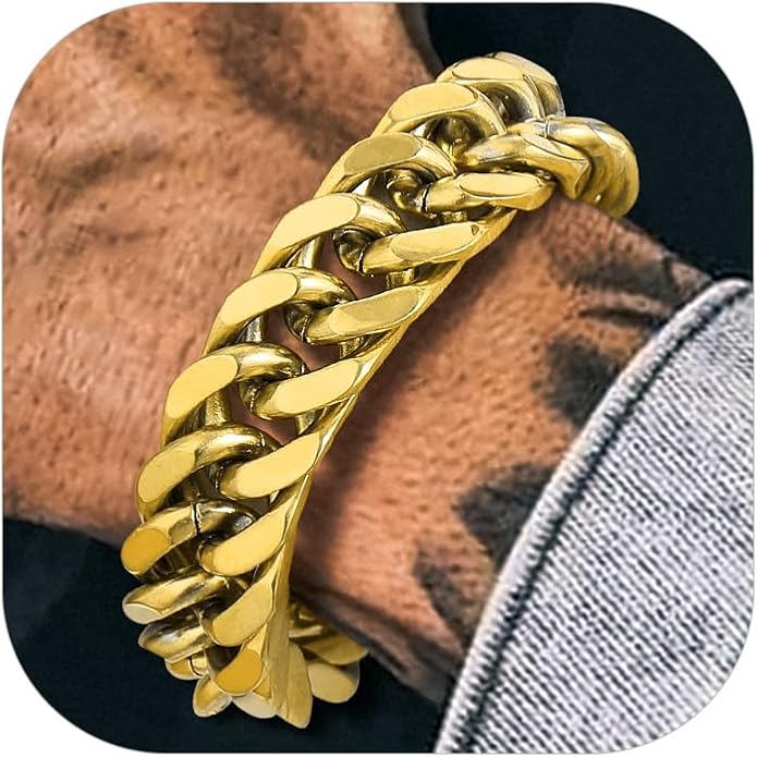 Richsteel Cuban Link Chain Bracelets 8/12/17mm Width Stainless Steel Chain Wrist Bracelets for Men, 7.4/8.2/9 Inch Length Classic Jewelry for Christmas/Valentine's Day/Birthday