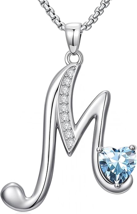 Christmas Gifts for Women Alphabet A to Z Initial Birthstone Pendant Necklaces for Women - 18k White Gold Plated Personalized Name Jewelry Valentine Mothers Day Birthday Gifts for Women Her Girlfriend