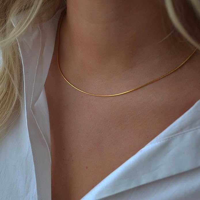 CHESKY Gold Necklace for Women-14K Gold Plated/Sterling Silver Plated Snake Chain Necklace Dainty Simple Chunky Herringbone Necklace Choker Necklaces Jewelry for Women