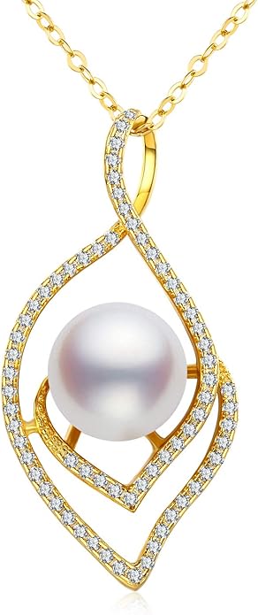 CHAULRI 9-10mm Genuine Freshwater Cultured Pearl Pendant Necklace w/Adjustable Chain - Jewelry Gifts for Women