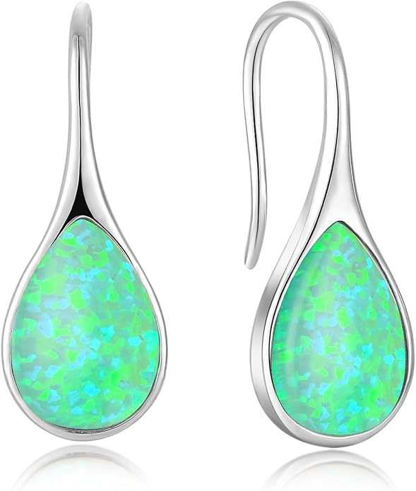 Opal Earrings 925 Sterling Silver Hook Drop Teardrop Gemstone Earrings October Birthstone Dangle Earrings Jewelry Gift for Women