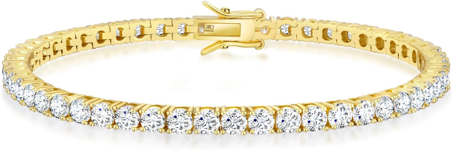 KRKC Tennis Bracelet for Women 14K White Gold Plated, AAAAA+ Classic Cubic Zirconia Bracelet with 2mm-5mm Width, Durable Gold Bracelets Jewelry Christmas Gift, Size 6.5-8 Inches Hypoallergenic