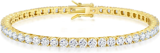 KRKC Tennis Bracelet for Women 14K White Gold Plated, AAAAA+ Classic Cubic Zirconia Bracelet with 2mm-5mm Width, Durable Gold Bracelets Jewelry Christmas Gift, Size 6.5-8 Inches Hypoallergenic