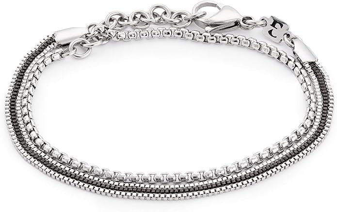 Galis Mens Bracelet - Cuban Link or Box Chain Layered Chain For Men - Premium Stainless Steel, Gift for him, Gold, Silver, Black Bracelet For Men 7-8" Size, 3-5mm Thick