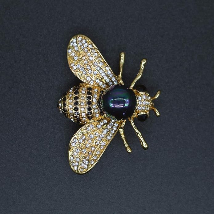 Honey Bee Brooches Crystal Insect Themed Bee Brooch Animal Fashion Shell Pearl Brooch Pin Gold Tone