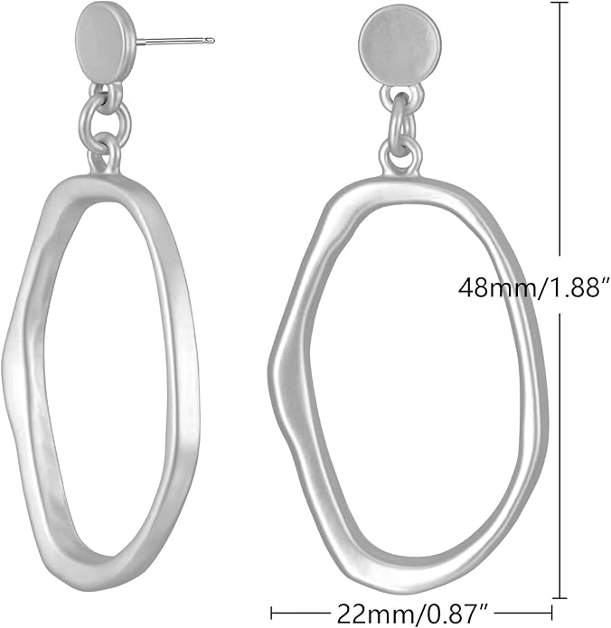 Stud Earrings for Women 14k Gold Plated Geometric Dangle Earrings Lightweight Minimalist Handmade Hammered Texture Oval Disc Drop Double-layer Big Hoop Dangle Earrings for Women