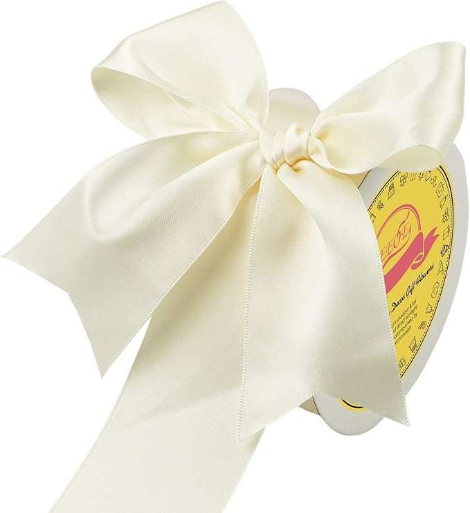 LEEQE Double Face Ivory Satin Ribbon 2 inch X 25 Yards Polyester Ivory Ribbon for Gift Wrapping Very Suitable for Weddings Party Hair Bow Invitation Decorations and More
