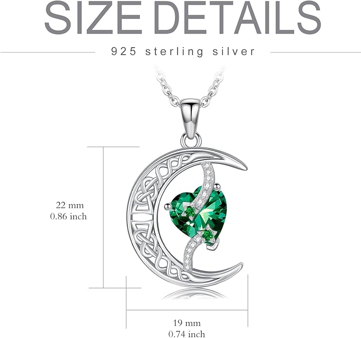 TOUPOP Moon and Star Birthstone Necklace for Women 925 Sterling Silver Celtic Moon Jewelry Birthday Christmas Gifts for Her Girlfriend