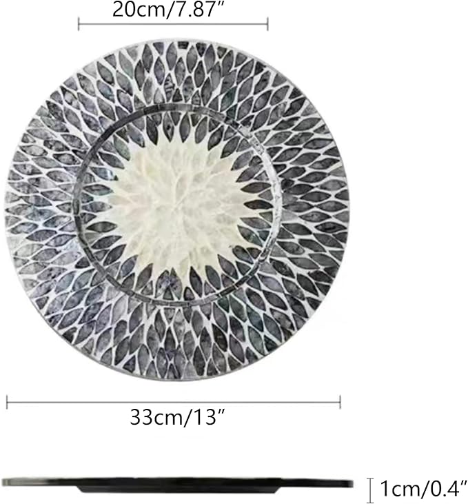 i-lan 2 Pack 13 Inch Mother of Pearl Decorative Charger Plates for Display, Sea Shell Inlay Wood Charger Plates for Dining, Party, Modern Style Decor Placemats for Dinner Plates,Black