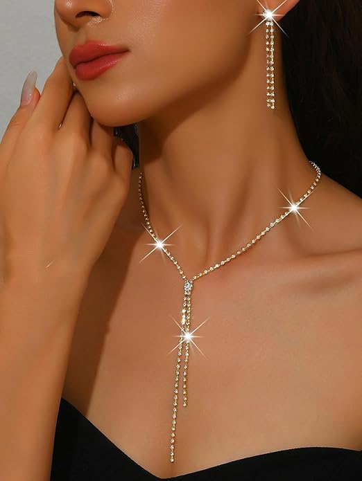 MIFYNN Rhinestone Wedding Set for Women Sparkle Crystal Earrings Necklace Bracelet Jewelry Set Wedding Party Prom Jewelry Set for Brides Bridesmaid