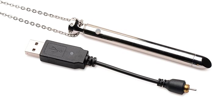 Charmed Silver 7X Vibrating Y Necklace for Women, Sexy Silver Bar Pendant with Chain Necklace, Rechargeable 2-in-1 Necklace Jewelry with Rhinestones