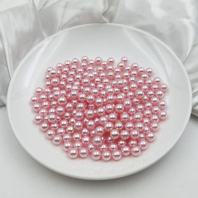 INSPIRELLE 580pcs Pink Undrilled ABS Art Faux Pearls for Vase Fillers, 10mm No Hole Makeup Beads to Hold Lipstick Eyeliner, Imitation Round Pearl Beads for Table Scatter Home Wedding Decoration