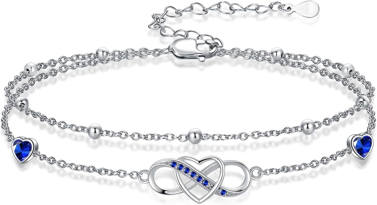 Anklet for Women 925 Sterling Silver Double Infinity Ankle Bracelet Waterproof Summer Jewelry Anniversary Birthday Gifts for Her