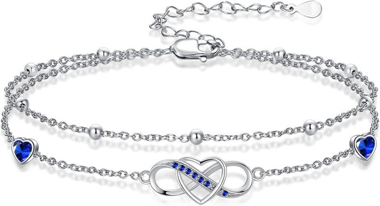Anklet for Women 925 Sterling Silver Double Infinity Ankle Bracelet Waterproof Summer Jewelry Anniversary Birthday Gifts for Her