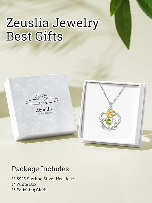 Zeuslia Double Birthstone Necklace Gifts for Wife - 925 Sterling Silver Sunflower/Rose/Crown Cross/Compass/Heart Pendant I Love You Necklace, Anniversary Birthday Gifts for Wife Girlfriend Mom Her