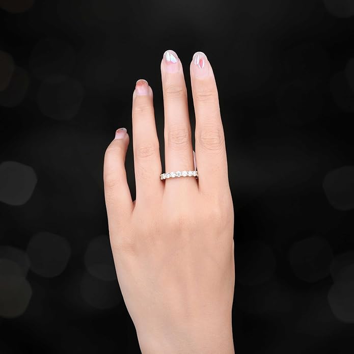 JewelryPalace 6 Stone Cubic Zirconia Half Eternity Stackable Wedding Rings for Women, 14K White Yellow Rose Gold Plated 925 Sterling Silver Promise Rings for Her, Simulated Diamond Wedding Band Ring