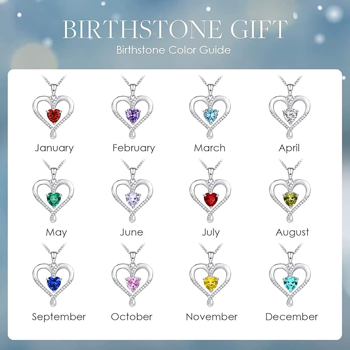 Birthstone Necklace for Women, 18K White Gold Heart Necklace Filled 925 Sterling Silver, Diamond Womens Jewelry Christmas Gifts for Women Wife