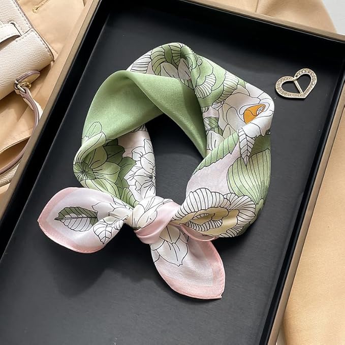 ANDANTINO 100% Mulberry Silk Scarf -21” Lightweight Square Neckerchief – Breathable Digital Printed Scarves with Gift Packed