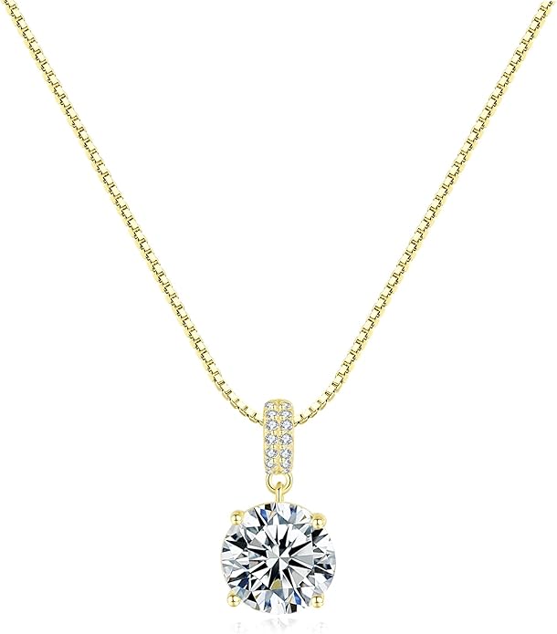 SUNFEEL Sterling Silver Necklaces 2 Carats Cubic Zirconia Necklace Dainty Jewelry Gifts for Mom Wife Girlfriend Bridal for Prom Wedding Anniversary Birthday