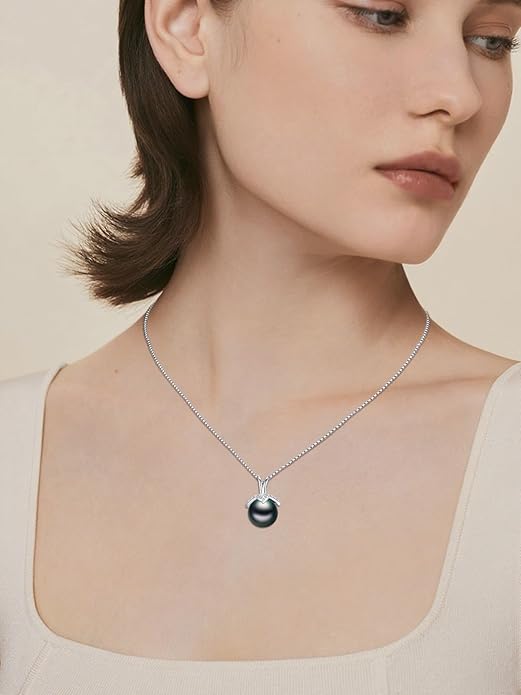 KANNSOAR Tahitian Black Pearl AAAA 18K Gold Plated Sterling Silver Trendy Pendant Necklace for Women Wife Mom Girlfriend Valentine Her Jewelry Gift for Anniversary Birthday Christmas