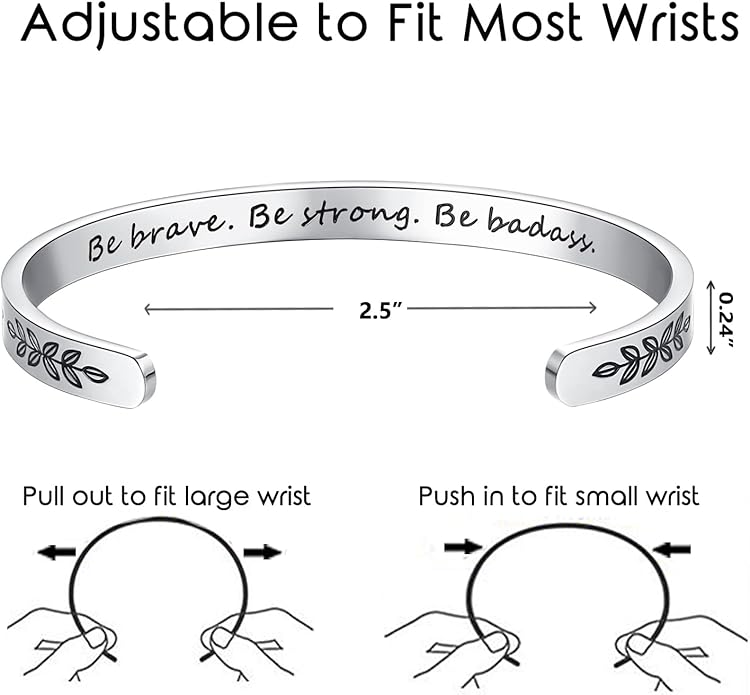 TONY & SANDY Inspirational Bracelets for Women Teen Girls Personalized Gifts for Daughter Granddaughter Mom Sister Friends Stainless Steel Engraved Cuff Birthday Easter Christmas