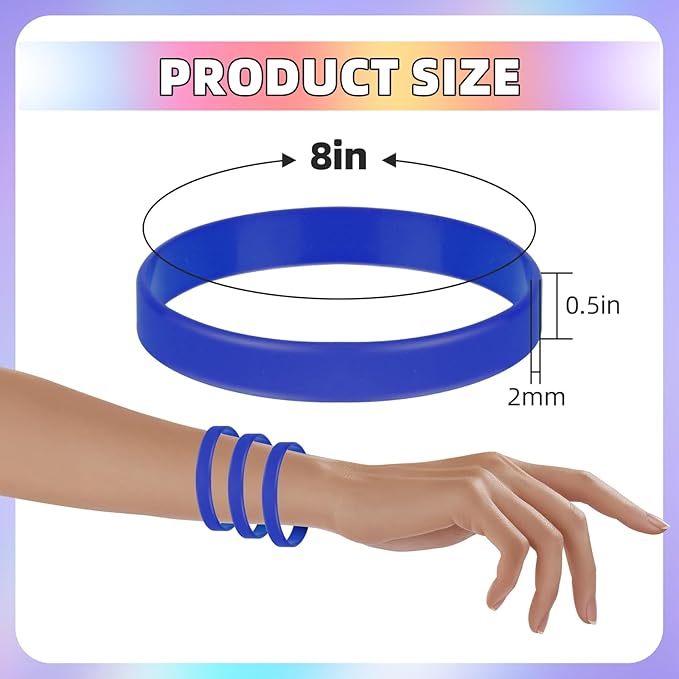 50 Pcs Blank Silicone Wristbands, Blue Rubber Bracelets Sports Elastic Silicone Bracelet For Team Sport Party Event