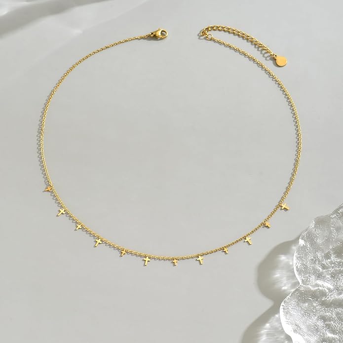 Gold Chain Necklace for Women 18K Gold Plated Stainless Steel Necklace Dainty Star Cross Heart Choker Chains Simple Delicate Minimalist Trendy Jewelry