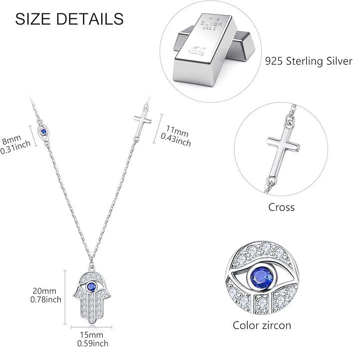Dreamboat Sterling Silver Evil Eye Necklace for Women Protection Necklace Hamsa Nazar Mal De Ojo Turco Spiritual Jewelry Evil Eye Gifts