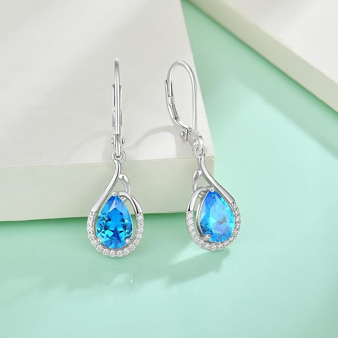 Starchenie Teardrop Dangle Drop Earrings 925 Sterling Silver Pear Birthstones Leverback Earrings Gift for Women