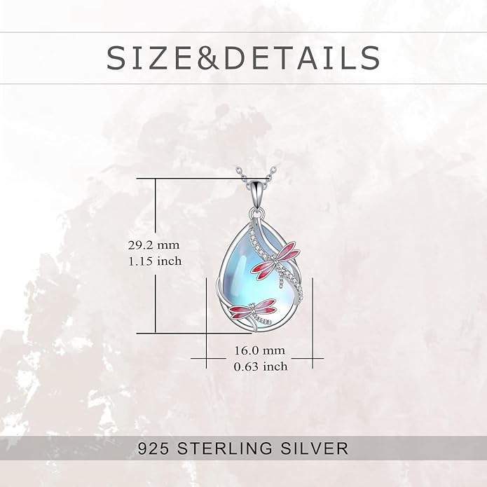 KQF Dragonfly/Butterlfy/Cat/Jellyfish/Bunny/Axolotl/Bee/Mermaid/Hummingbird/Elephant Necklace for Women Sterling Silver Moonstone Pendant Necklace Dragonfly Jewelry Gifts for Women