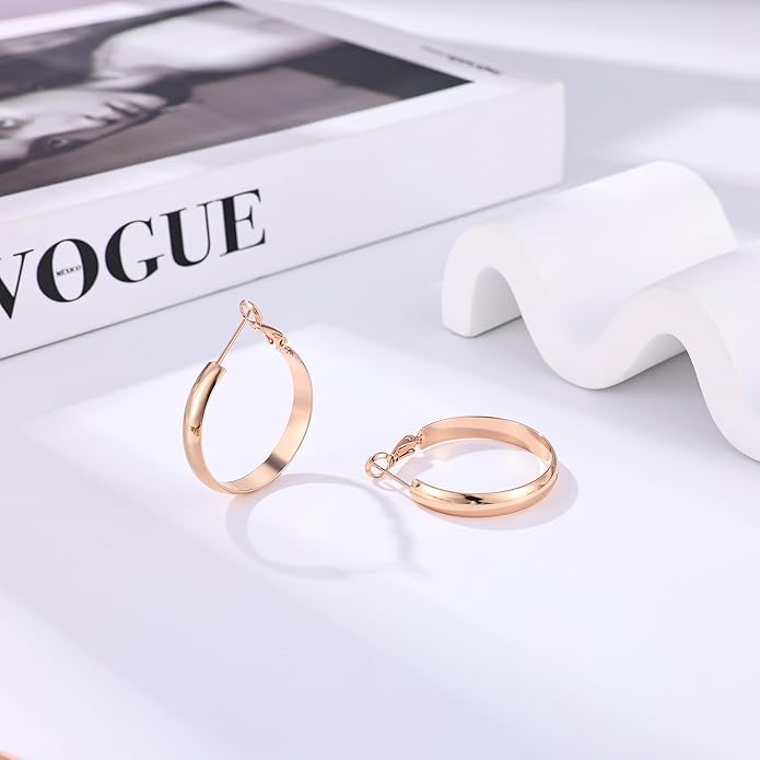 Gacimy 14K Gold Plated Hoop Earrings for Women, 14k Real Gold Plated with 925 Sterling Silver Post, Hypoallergenic Lightweight Thick Hoops Earrings for Women Trendy