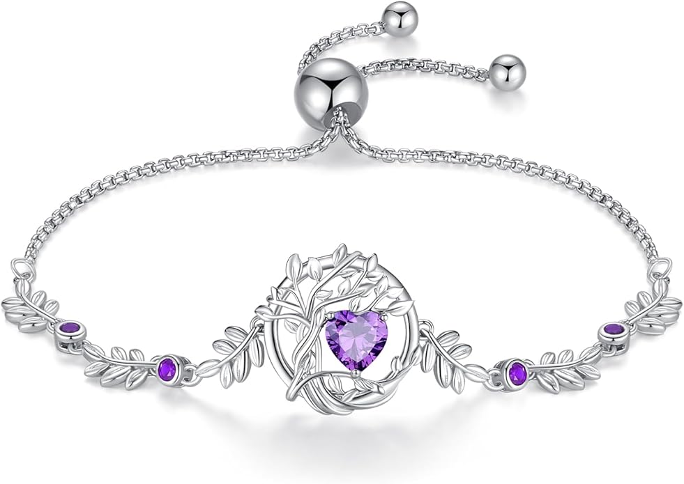 FANCIME Tree of life Birthstone Bracelet for Women Sterling Silver Tree Jewelry Birthstone Charm Bracelet Gemstone Anniversary Birthday Christmas Gifts for Wife Mom Her