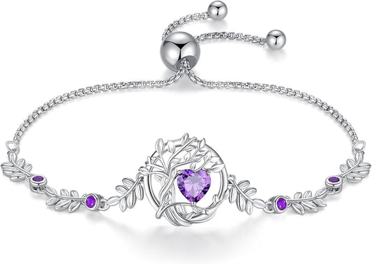 FANCIME Tree of life Birthstone Bracelet for Women Sterling Silver Tree Jewelry Birthstone Charm Bracelet Gemstone Anniversary Birthday Christmas Gifts for Wife Mom Her
