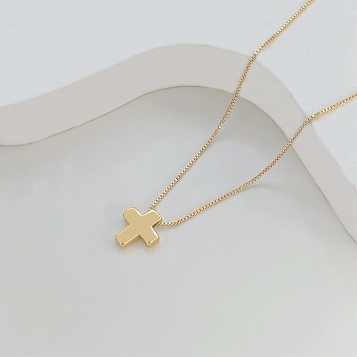 Partm Gold Cross Necklace for Women 14K Plated Dainty Pendant Cross Chain Faith Crucifix Choker Baptism Necklace for Women Trendy Religious Jewelry Hypoallergenic