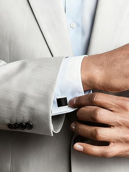 Black Cuff Links Mens, Cufflinks Square Mens Cufflink for French Cuff Shirt Silver Cuff Link for Men Shirt for Wedding Business Formal Wear