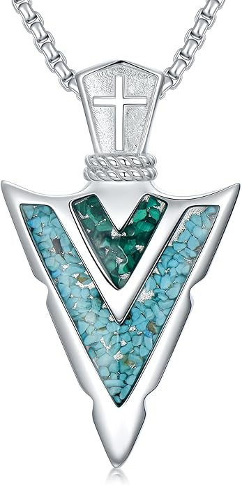 Suiknsn Arrowhead Necklace for Men Women 925 Sterling Silver Turquoise Malachite Celtic/Eye of Horus/Viking Arrow Pendant Amulet Jewelry Gifts Native American Necklace