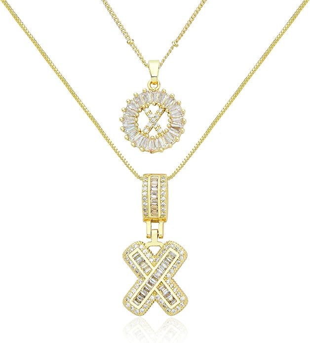 14K Gold Plated Initial Letter Pendant Necklace, Cubic Zirconia Crystal, Copper Chain